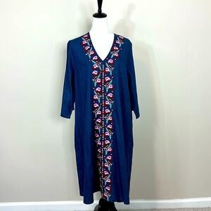 NWT GO SOFTLY PATIO COTTON DRESS WOMENS LARGE FLORAL EMBROIDED SIZE XL